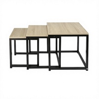 Ensemble de tables basses gigognes en bois en forme de C personnalisées avec structure en fer, design moderne, durable et écologique, solution de rangement