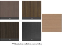 Bureau de direction de luxe en PVC stratifié avec ensemble d'armoires LED assorties, table de PDG/manager en crème Morandi pour projets commerciaux