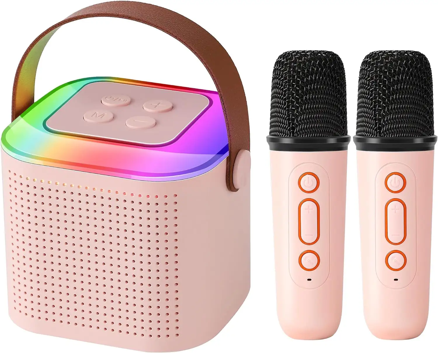 New Arrival xách tay thiết bị âm thanh RGB ánh sáng Loa Microphone HIFI khuếch đại Bluetooth Karaoke loa với 2 micro