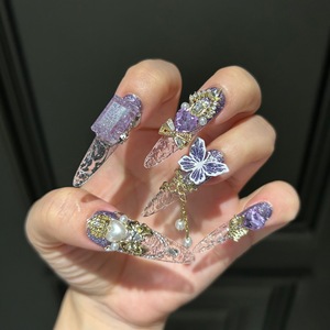 Ensemble de 10 faux ongles faits à la main, style français personnalisé, de haute qualité, réutilisables, en matériau ABS, pour application sur les doigts - Product Image 5