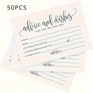 Paquete de 50 Tarjetas de Consejos y Deseos para Bodas, Diseño con Escritura a Mano, Tarjetas de Felicitación para Despedida de Soltera y Recepción de Boda - Product Image 3