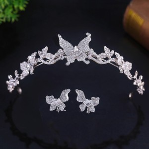 Direktverkauf ab Werk Romantische Braut Schmetterling Krone Kopfschmuck Süße Prinzessin Tiara Krone Hochzeitskleid Kopfbedeckung Ohrringe Set - Product Image 1