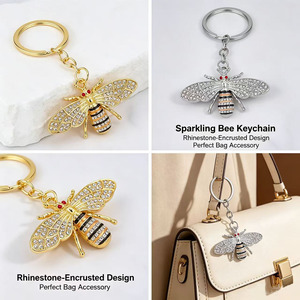 Sparkling Bee Keychain Rhinestone Encrusted 3D Design Luxury Fashion Accessory Zinc Alloy Metal <b>Key</b> <b>Chain</b> - Product Image 3