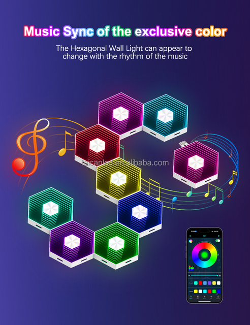 Modern DIY Geometry Night Light Wall Lamp 16 Million Colors Changing LED Smart APP Control USB Hexagon Lights for Bedroom Gaming