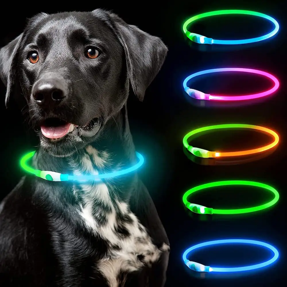 Fournitures pour animaux de compagnie Double RGB Couleur LED Light Up Collier de chien Étanche Chat Nuit Sécurité Flash Lueur dans l'obscurité Lumineux Pet Dog Collier LED