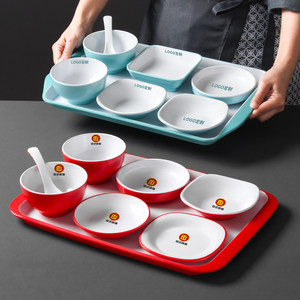 Bandeja de melamina con juego de tazones y platos para uso en restaurantes y buffets, diseño de color sólido. - Product Image 2