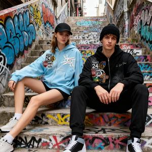 Sudadera con Capucha Unisex de Fabricante de Ropa Urbana, con Parches Bordados en 3D Personalizados, Estilo Francés Desgastado, Diseño Deslavado con Ácido - Product Image 1