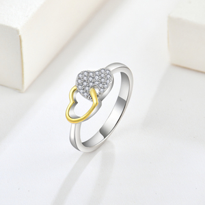 Romantique Cubique Zircone Deux Tons Conception Anniversaire <span class=keywords><strong>De</strong></span> Fiançailles <span class=keywords><strong>De</strong></span> Mariage Femmes En Argent Sterling 925 <span class=keywords><strong>Double</strong></span> Coeur Anneau Saint Valentin - Product Image 2
