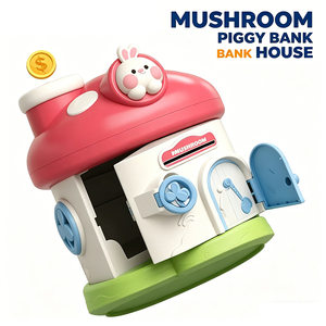 Tirelire en plastique en forme de maison champignon pour enfants, jouet de dessin animé avec serrure à clé pour les tout-petits de 2 à 7 ans - Product Image 2