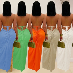 Abito <span class=keywords><strong>lungo</strong></span> <span class=keywords><strong>lungo</strong></span> tinta unita Maxi abito da spiaggia all'ingrosso da donna estate Sexy lavorato a maglia <span class=keywords><strong>Casual</strong></span> senza maniche abito <span class=keywords><strong>lungo</strong></span> in Modulare semplice - Product Image 2
