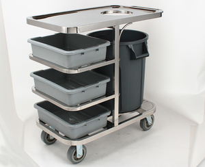 होटल और रेस्तरां स्टेनलेस स्टील चांदी + ग्रे गंदे पकवान प्लास्टिक ट्रे और बाल्टी के साथ ट्रॉली इकट्ठा - Product Image 2