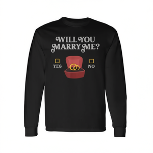 T-shirt à manches longues avec inscription « Veux-tu m'épouser ? », bagues de fiançailles pour moments romantiques, annonces, produit promotionnel - Product Image 2