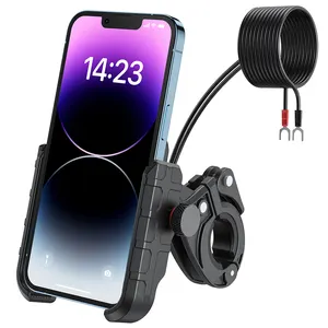 摩托车手机支架，带USB快速充电器，3.0安装在2-3厘米车把或后视镜上，适用于4-7英寸C快速充电