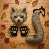 Masque d'animal fait main pour adulte, ensemble de costume d'Halloween comprenant des griffes d'animaux, un masque facial, des oreilles de renard en peluche, un bandeau et des queues, masques de fête