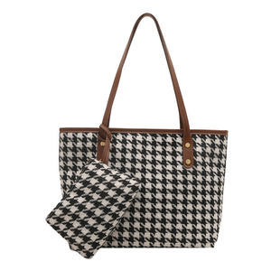 New Fashion Women's <b>Canvas</b> Shoulder <b>Bag</b> Checkered <b>Canvas</b> Fabric Women's <b>Large</b> Capacity Tote <b>Bag</b> - Product Image 5
