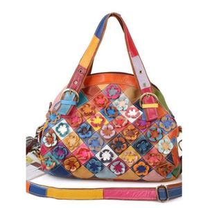 Bolso Ando de Cuero Vacuno Genuino para Mujer, Bolso Tote con Parches Coloridos, Bolso de Hombro y Bandolera - Product Image 1