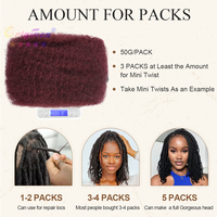 Extension per capelli brasiliani Remy BLT Burgundy 30g/50g, a doppia trama, afro kinky, per mini twist/intrecciatura/dreadlock