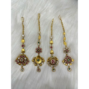 Tikka Maang Tradicional de Plata 925 con Piedras Rojas y Verdes, Joyería Nupcial para la Frente, Tocado de Boda Indio, Accesorio Étnico para el Cabello - Product Image 2