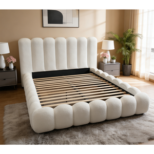 Lit en peluche Teddy 2025, nuage blanc, meubles pour chambre <span class=keywords><strong>à</strong></span> coucher <span class=keywords><strong>avec</strong></span> <span class=keywords><strong>sommier</strong></span> <span class=keywords><strong>à</strong></span> <span class=keywords><strong>lattes</strong></span> et tête de lit en mousse souple - Product Image 2