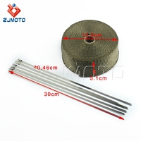 Titane D'échappement Enveloppement Thermique 32ft 50mm large 1.5mm Épaisseur De Tuyau Rouleau Moto D'échappement Wrap Avec Inoxydable Liens kit Nouveau