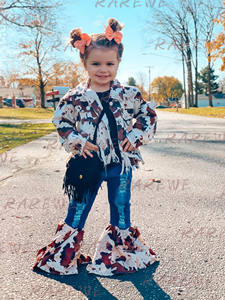 Fashion Kid's Cowhide Bell Bottoms Toddler Baby Distressed Jeans Girls <b>Patchwork</b> Cowhide Jeans Bells with Elastic Waist - Product Image 4