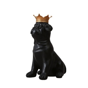 Top Rhyme French Bulldog Figurine Resin Craft Black White Crown Home Decoration Artistic Decorative Animal Statues - Product Image 5