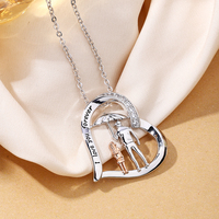 Collier avec pendentif en forme de cœur pavé de micro-zircon, sans nickel, portrait 3D de père et fille sous un parapluie