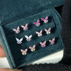 Fashion Women Earrings Wholesale Colorful Zircon Gold Plated Dainty Butterfly Earrings Stud With Lowest Price