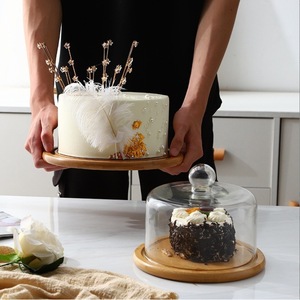 Plateau à gâteau en bois avec base en bambou, présentoir à desserts pour le thé de l'après-midi à la maison, style simple, couleur unie - Product Image 4