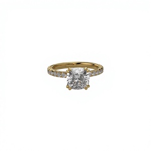Anillo de Compromiso de Lujo Chapado en Oro de 18K y 14K con Diamante Cultivado en Laboratorio de Corte Brillante Redondo y Anillo Nupcial Solitario con Pavé de Diamantes Redondos - Product Image 1