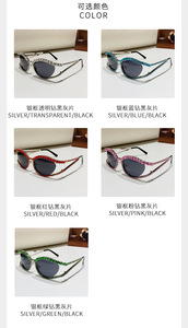 81050 New Style Personality Fashion Brand Cat Eye Colorful Diamond Versatile Women Shades Vintage <b>Sunglasses</b> - Product Image 2