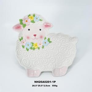 Piatto di Servizio in Ceramica a Forma di Pecora Pasquale, Vassoio per Antipasti a Forma di Agnello 3D con Motivi Floreali per Decorazioni Primaverili, Stoviglie Festive per le Feste - Product Image 2