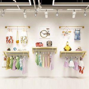 <span class=keywords><strong>Magasin</strong></span> de vêtements pour enfants, étagère à vêtements pour bébé en or brillant, gain de place, présentoir mural pour vêtements pour enfants - Product Image 2
