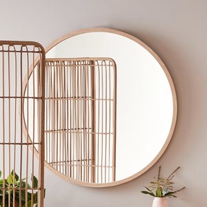 Wholesale Art Deco <strong>Oak</strong> Look Large Wood Frame <strong>Round</strong> Glass Wall <strong>Mirror</strong> 80cm 90cm - Product Image 1