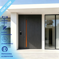 Porte d'entrée moderne en aluminium sur mesure ODM avec serrure intelligente antivol, porte pivotante extérieure pour villa, projet de maison résidentielle