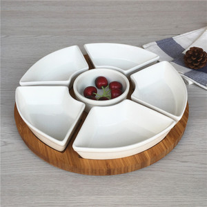 Bandeja <span class=keywords><strong>de</strong></span> madera <span class=keywords><strong>de</strong></span> bambú <span class=keywords><strong>de</strong></span> porcelana blanca pura japonesa, plato dividido, plato <span class=keywords><strong>de</strong></span> cerámica cuadrado redondo - Product Image 2