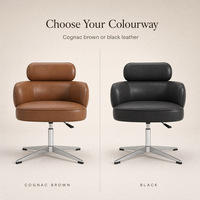 Chaise pivotante robuste à base croisée en cuir marron premium, siège large, dossier et appui-tête réglables en hauteur, pour bureau et maison