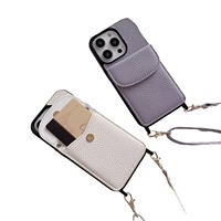 Étui de téléphone FULINTE en cuir motif litchi, pliable, avec porte-cartes intégré, pour iPhone 16 Pro/15 Max/14 Plus, avec bandoulière