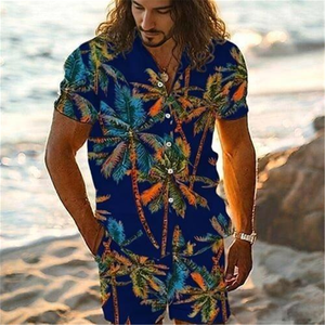 Conjunto de Camisa con Cuello Cubano y Pantalones Cortos con Estampado de Palmeras Tropicales para Hombre, Ropa de Vacaciones, Logotipo Personalizado, Marca Privada OEM - Product Image 5