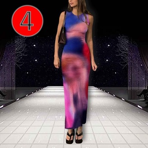 Không tay backless Maxi Dress phụ nữ TIE DYE in chia Slim dài ăn mặc phụ nữ thanh lịch bên Dresses - Product Image 5