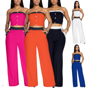 Ensemble de mode J0747 pour <span class=keywords><strong>femme</strong></span>, vêtements de boutique, tenue de rue élégante, haut tube sans manches <span class=keywords><strong>et</strong></span> <span class=keywords><strong>pantalon</strong></span> large, ensemble 2 pièces pour <span class=keywords><strong>femme</strong></span> - Product Image 1