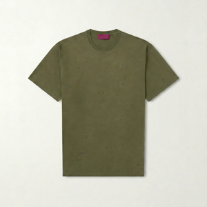 Camiseta de Algodón para Hombre, Corte Regular, Color Verde Oliva, Cuello Redondo, Manga Corta, Estilo Informal, Tejido Jersey, Color Sólido - Product Image 1