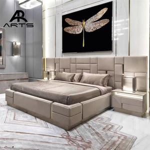 Cadre de lit nordique de luxe King Size Mobilier de chambre à coucher de luxe Dernier design Lit moderne Lits en cuir pour meubles de chambre à coucher - Product Image 2
