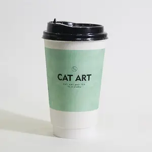 Xícaras de café personalizadas de parede dupla, logotipo biodegradável descartável, quente e frio 8oz de papel, xícaras de bebida branca com tampa