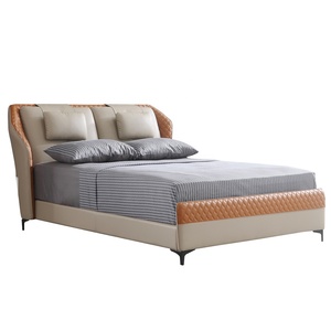 Tempat tidur beludru biru gaya Italia modern ukuran king tempat tidur kulit sintetis kamar tidur bergaya Modern desain tempat tidur