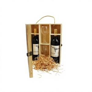Caja de Vino de Madera con Dos Botellas y Vasos, Forma Rectangular, Hecha a Mano con Madera de Acacia, Personalizable, para Regalo o Manualidades, Hecha en Vietnam - Product Image 1