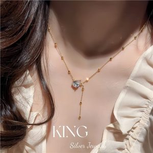 Collier Pendentif Goutte d'Eau en Argent Plaqué Or 925 de la Marque King Silver Jewelry, Chaîne en Y avec Pendentif Goutte, Design Tendance pour Soirées - Product Image 2