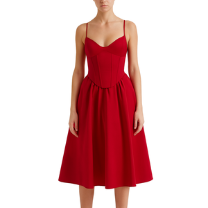 Robe <span class=keywords><strong>midi</strong></span> élégante pour femmes, corset rouge à volants, de haute qualité, sur mesure - Product Image 3