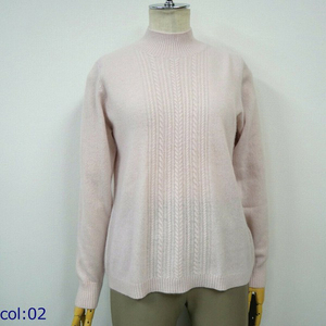 Échantillon de motif de câble à col haut 100% pull en cachemire nouveaux vêtements pour femmes en gros - Product Image 1