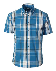Shinesia hot selling big size short sleeve check shirt men cotton t-shirt summer casual plaid shirt